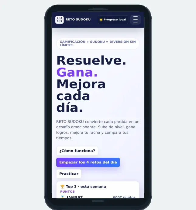Captura móvil del proyecto Reto Sudoku